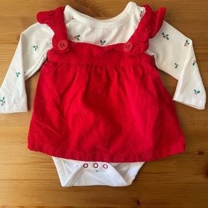 Cat & Jack Christmas Overall Dress and Onesie Newborn Girl’s